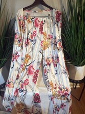 Women  s Plus XL Satin Kimono Robe Floral Print Long Sleeve Tie White Pink