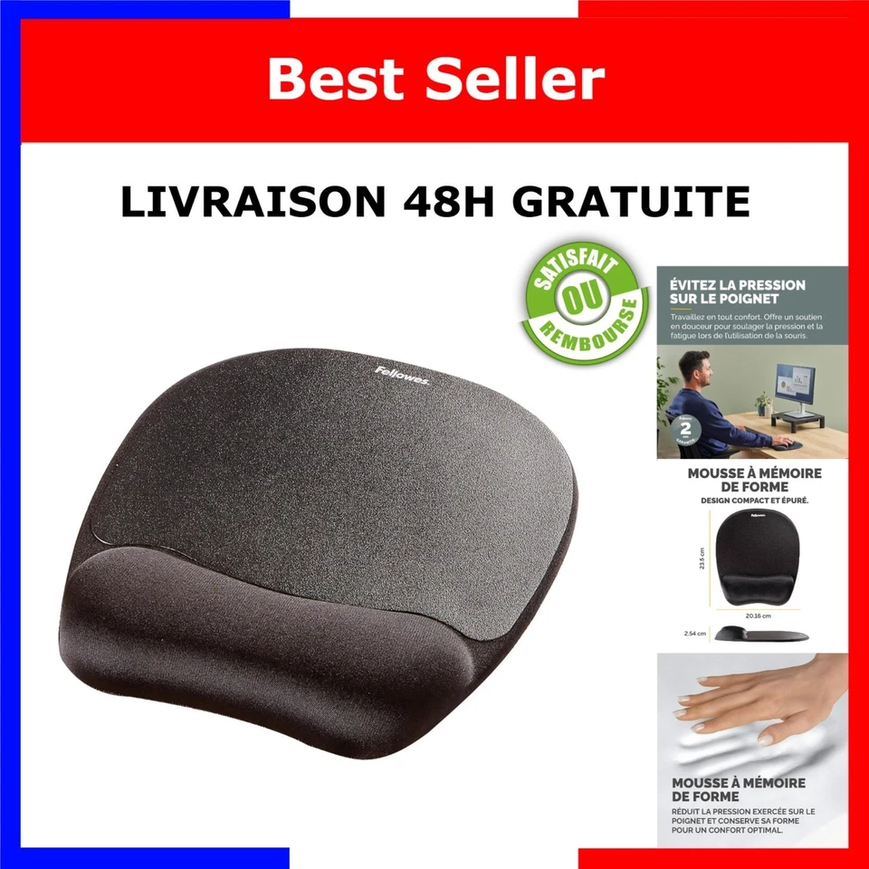 Fellowes Tapis de souris ergonomique avec repose-poignet Noir - Photo 1/4