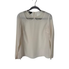 Talbots Ivory Silk Blouse Lace Peter Pan Collar Size 4