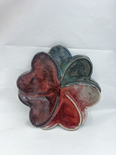 Colorful Tie Dye Drip Hearts Love Abstract Art Pottery Dish 7"