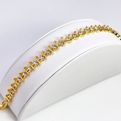 Crystal S-Link Tennis Bracelet Made with Swarovski 14K Gold Overlay 7.5 Inch New