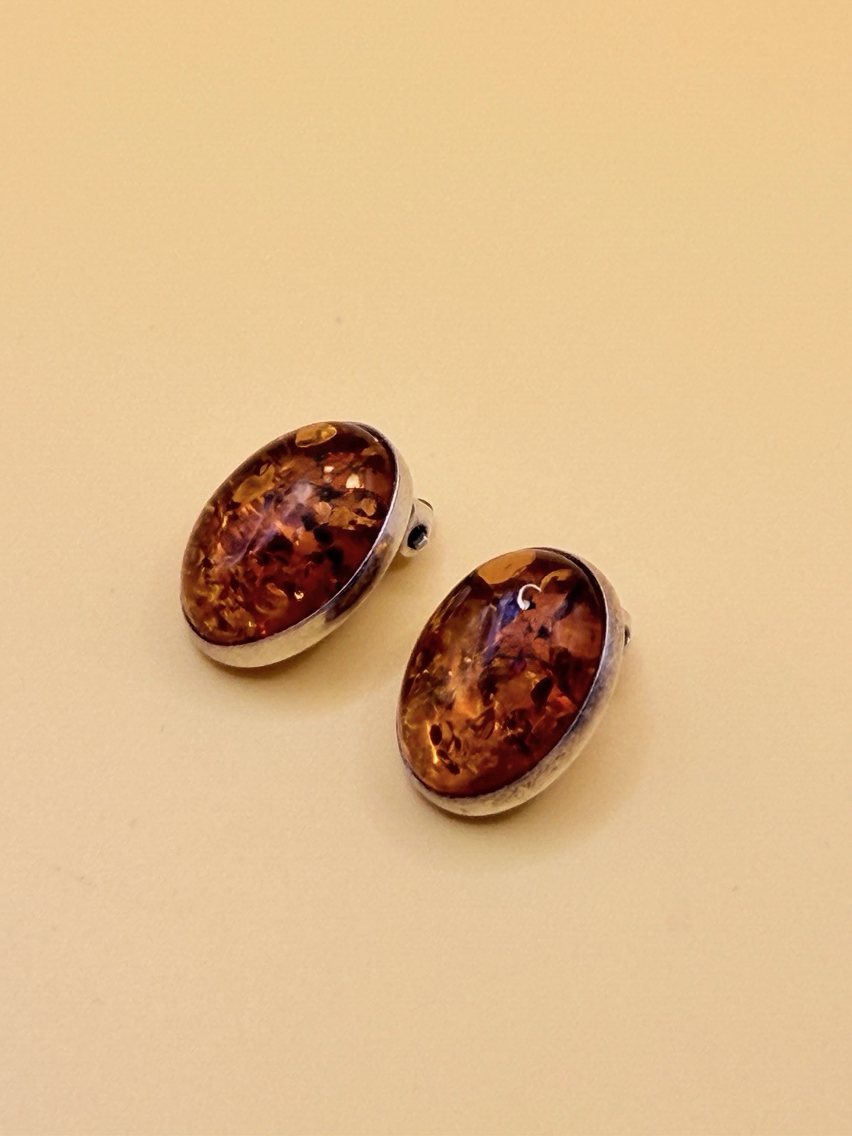 Simple Baltic Honey Amber Sterling Silver Oval Cabochon Clip On Earrings #145 image 3