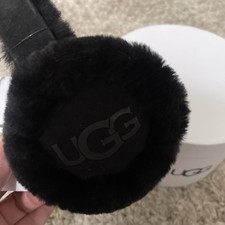 UGG AUSTRALIA BLACK Logo Embroidered Shearling EARMUFFS, NWT, Box Included