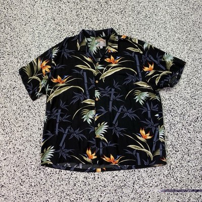 Paradise Found Mens Black Hawaiian Shirt Floral Size XL