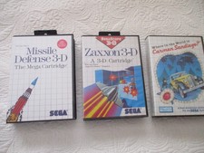 3 Sega Master System Complete Games: ZAXXON 3D, MISSILE DEFENSE 3D; Carmen Sand