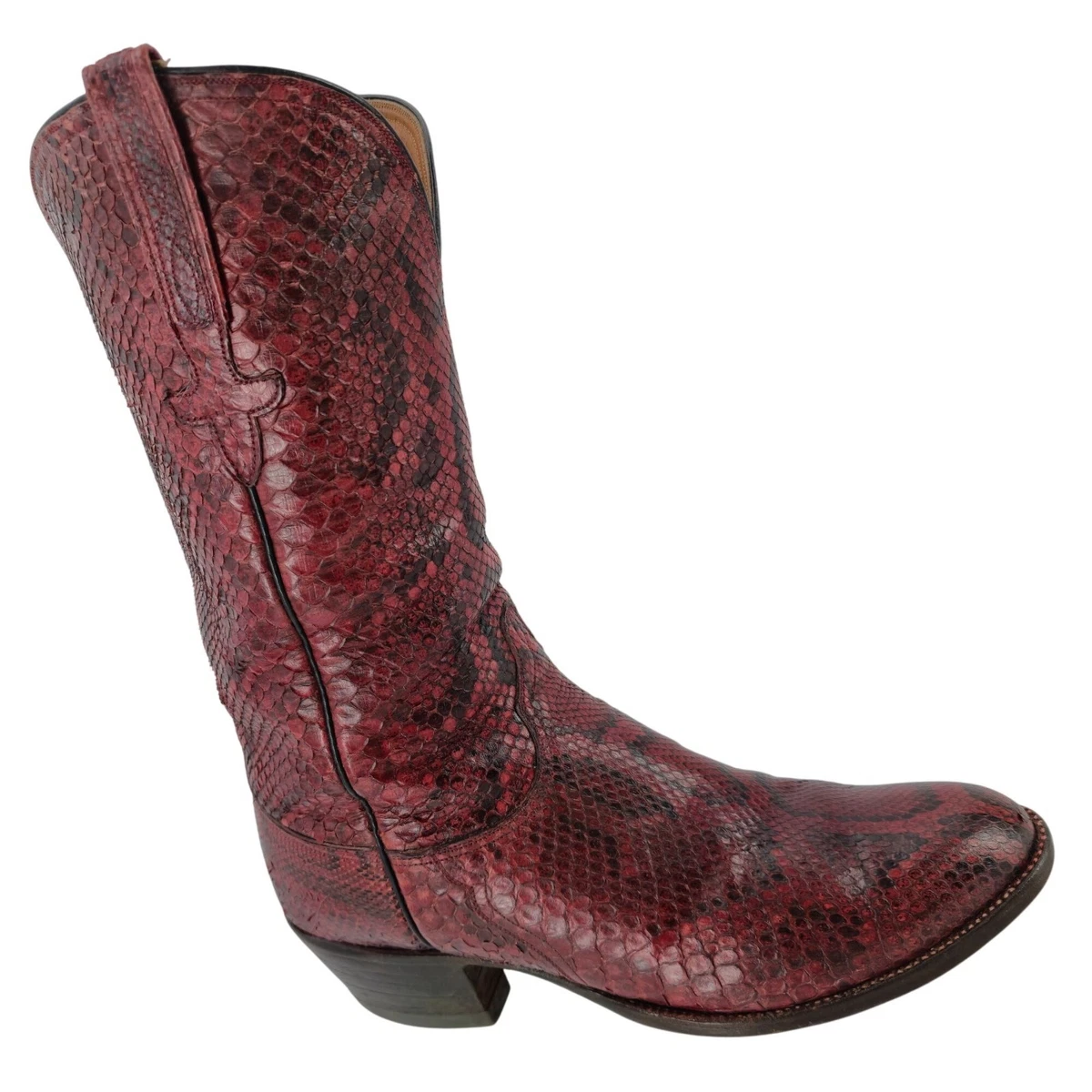 Vtg El General Men\'s  Burgundy Python Cowboy Boots Embroidered Snipped J Toe EUC Botas Vaqueras Wild West Horma J-Toe Vino main image 4