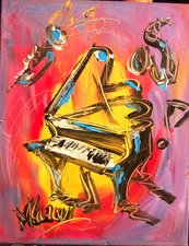 music jazz ART  WALL Large Abstract Modern Original Oil Painting  CANVAS guot799