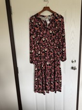 NWT Loft soft knit long sleeve black red paisley midi dress - S