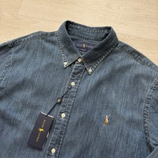 Image of BNWT Mens Polo Ralph Lauren Blue Denim Long Sleeve Shirt Mens Size 2XL Slim Fit