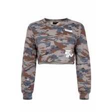 Mono B E2M Camo Cropped Top Sweatshirt Blue Brown Camouflage M