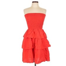 Zesica Womens Size Small Strapless Smocked Tiered Sundress Red Mini Short A-Line