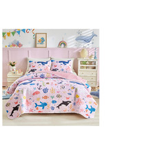 Joyreap 2 Pieces Twin Size Cotton Quilt Set World Of The Sea Theme Ocean Pink