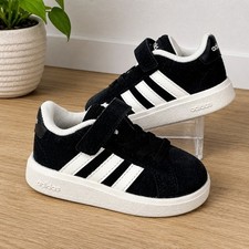 Adidas Grand Court 00s EL Toddler 5K Black White Suede Sneakers JR0779
