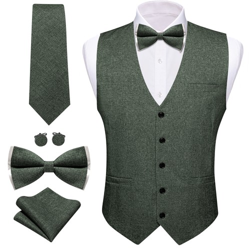 Men's Tuxedo Vest & Bowtie/Necktie Set, Classic Formal Waistcoat Paisley Floral - Picture 24 of 224