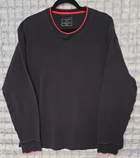 J Peterman Black Long Sleeve Waffle Knit Pullover Men's XXL Shirt Contrast Red