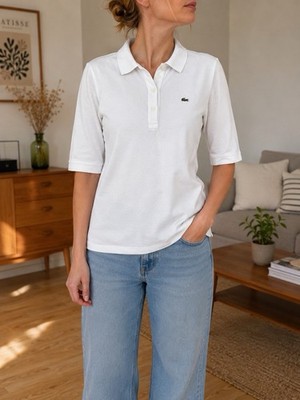 Lacoste Polo Shirt Damen Gr. 36 S Weiß Baumwolle 