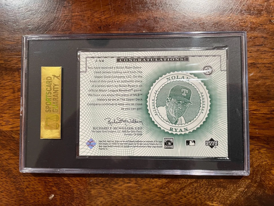 2002 Upper Deck Sweet Spot Nolan Ryan Game Used Jersey SGC 96 Mint 9 Rangers - Image 2 of 2