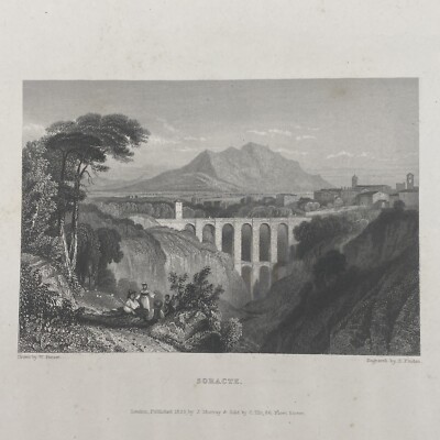 Antique 1833 Soracte Landscape Engraving Print