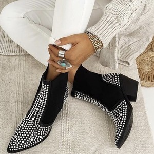 rhinestone booties heels