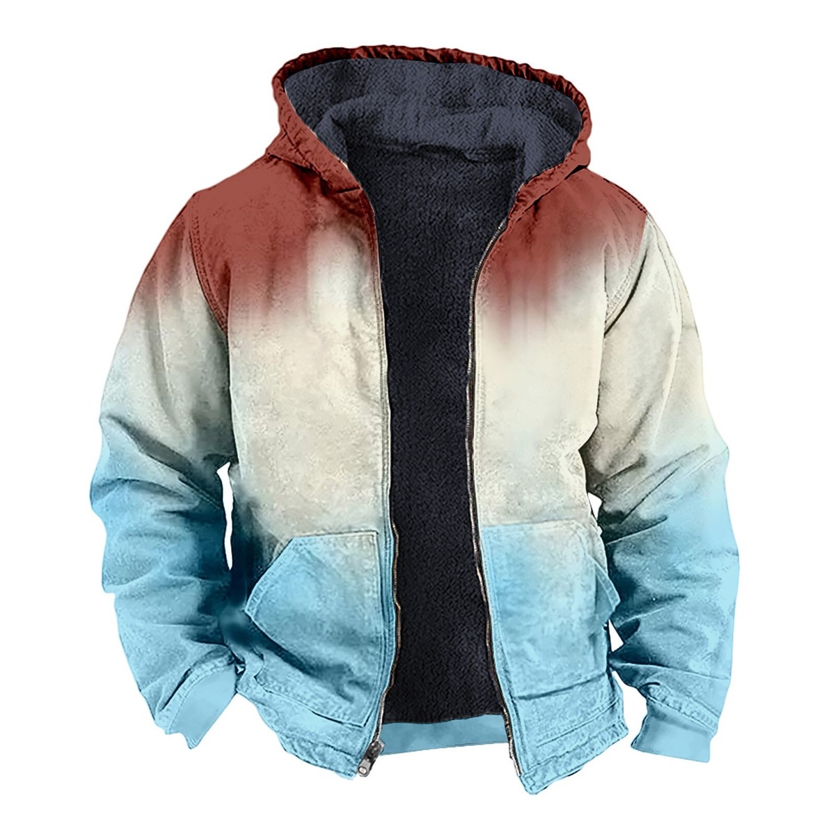 Mens Tie Dye Printed Fleeced Warm Jacket Street Casual Long Sleeve