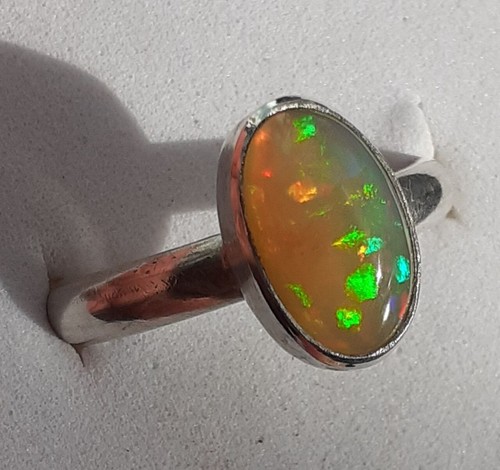 OPAL RING SIZE M Handmade in Sterling Silver Large 11mm x 7mm Cabochon OPAL - Picture 17 of 22