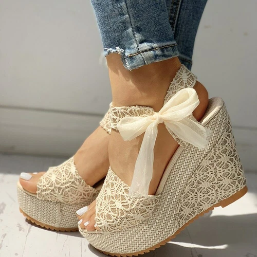 Womens Wedge Lace Up High Heels Summer Platform Sandals Casual Shoes Pumps Party - Bild 7 von 19