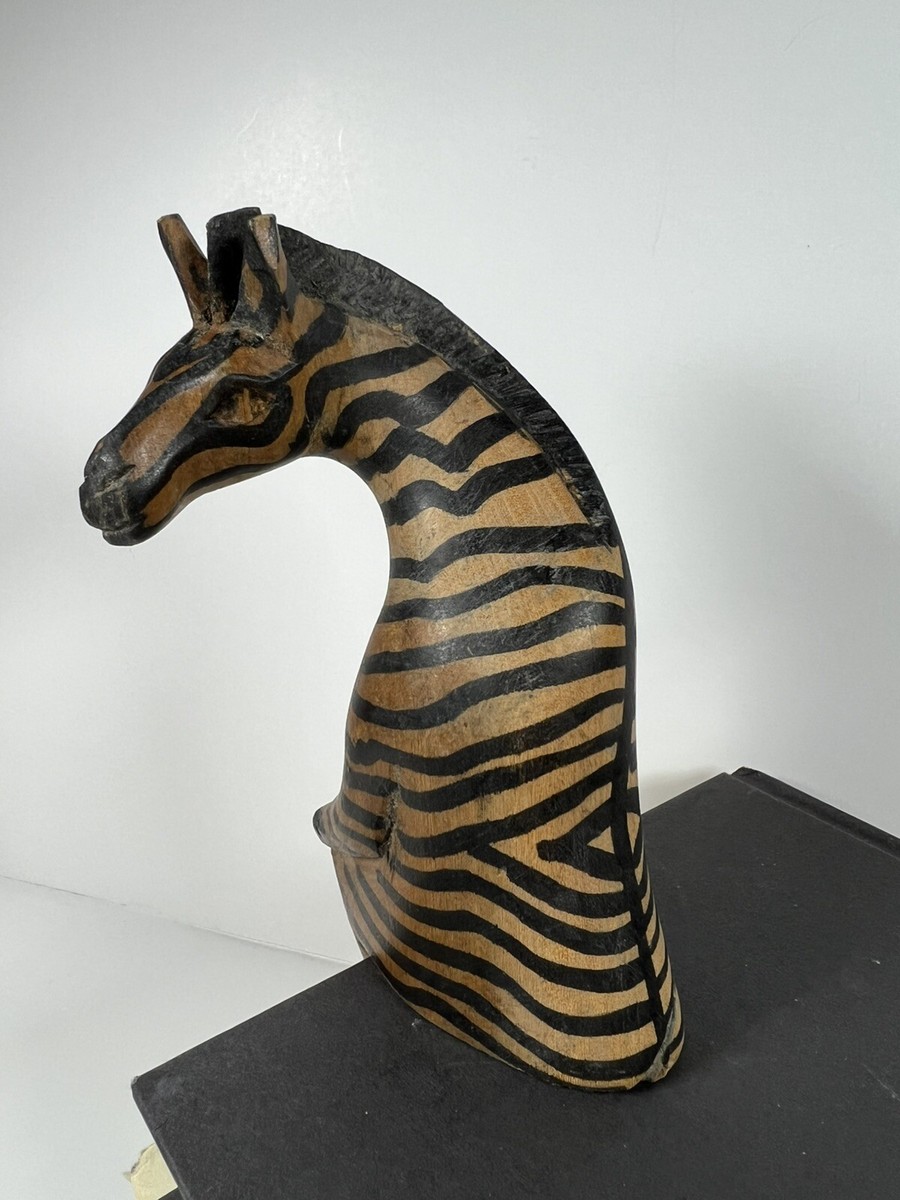 vintage 60s RIGHT ON 置物 ビンテージ ブラック 70s Hand Carved Hand Painted African Style Folk Art Rustic Zebra Wood