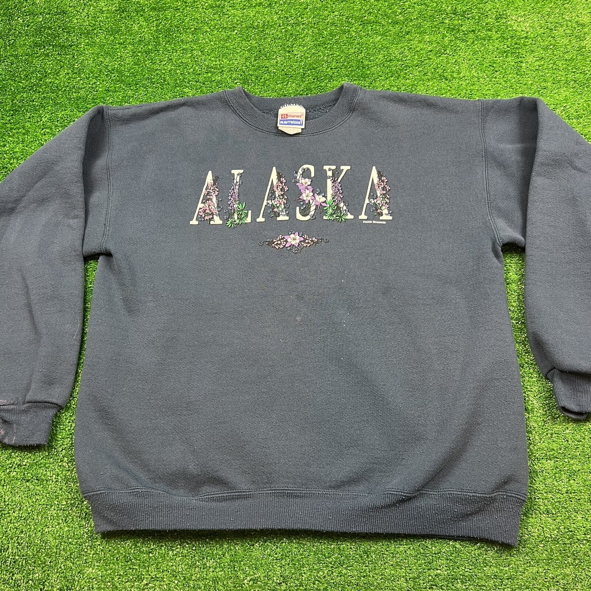 Vintage 90's Alaska Flower Spellout Prairie Mountain Sweatshirt