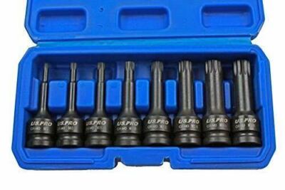 US Pro 8tlg 1/2'' Impact Spline Steckschlüssel Bit Set M5-M18 Bits Cr-Mo 80mm Länge B1401