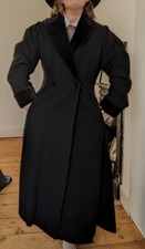 Vintage Laura Ashley Equestrian Victorian Wool Cashmere Black Coat Size 16 L Xl