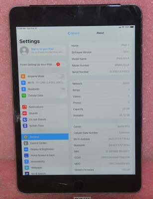 Apple iPad mini 4 32GB Wi-Fi Cellular (Unlocked) 7.9in Space Gray