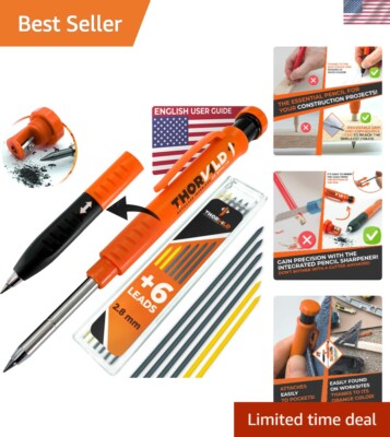 Thorvald Solid Carpenter Pencil with 7 Leads - Ideal for Wood, Metal & Concrete