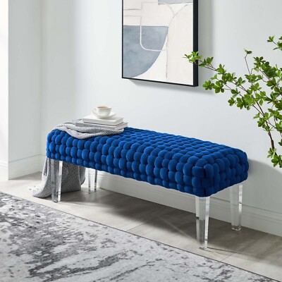 Modway Prologue Braided Velvet Ottoman in Navy