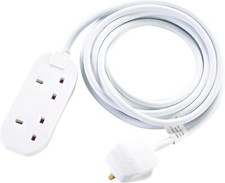 Masterplug Two Gang Socket Extension Lead 5 Metres 13A Fuse UK Plug White