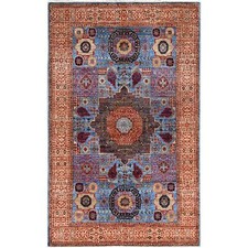 4'x6'5" Azure Blue Hand Knotted Wool Medallions Design Mamluk Dynasty Rug R86746