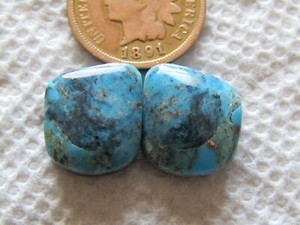 2 Kingman Pyrite Turquoise Cabochons 17 carats Arizona Cabs Matching Set Block