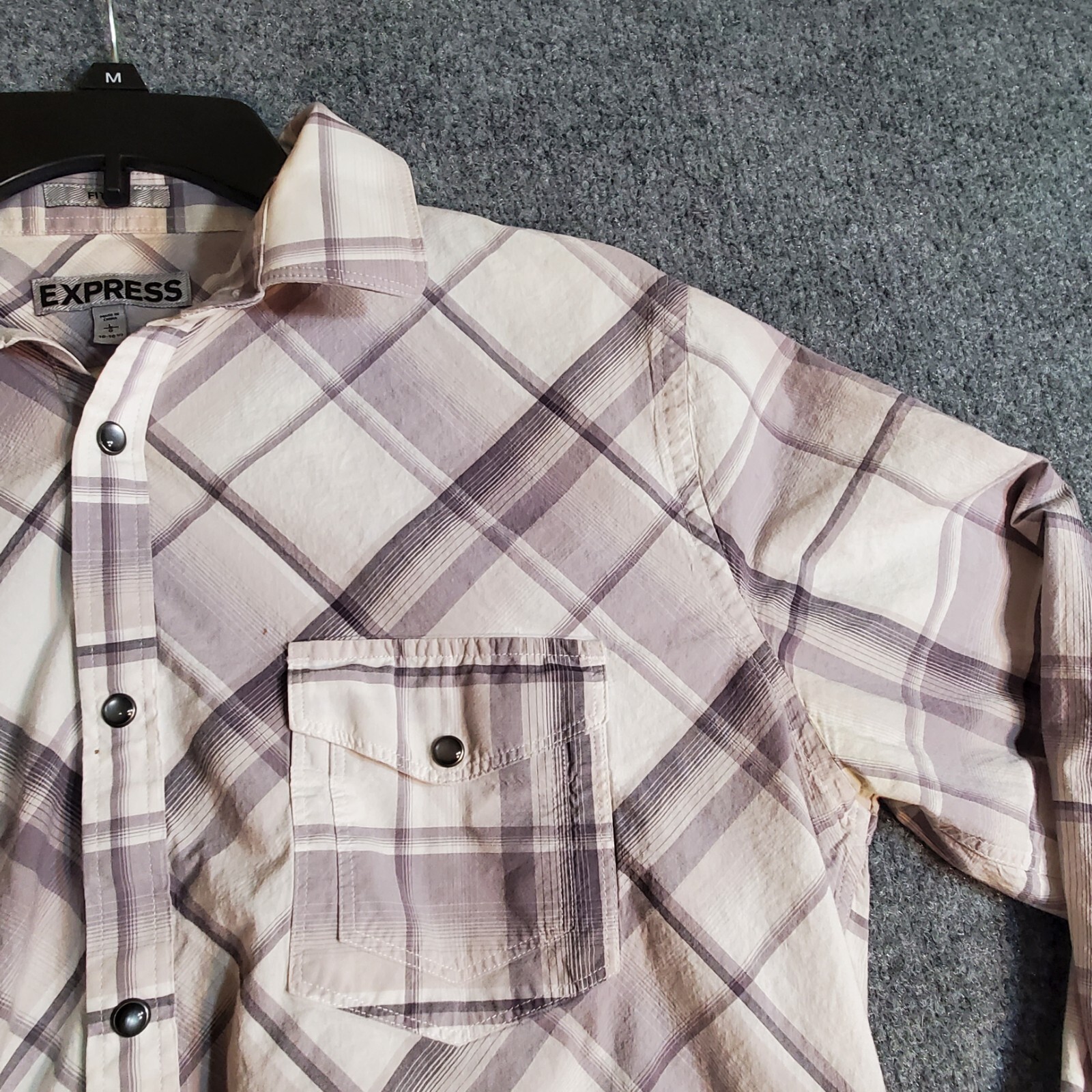 Large Express Fitted Snap Button Western Plaid Lo… - image 6