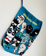 Sanrio Badtz Maru Drawstring Bag Blue Cartoon Character Tote Vintage Japan