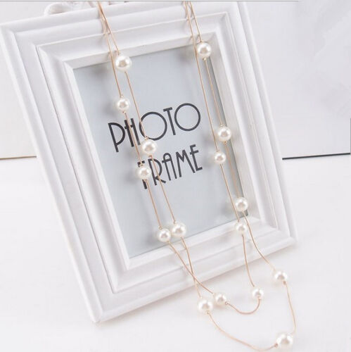 Collana lunga di perle finte 2 in 1 doppio filo tono oro/argento - Foto 3 di 6