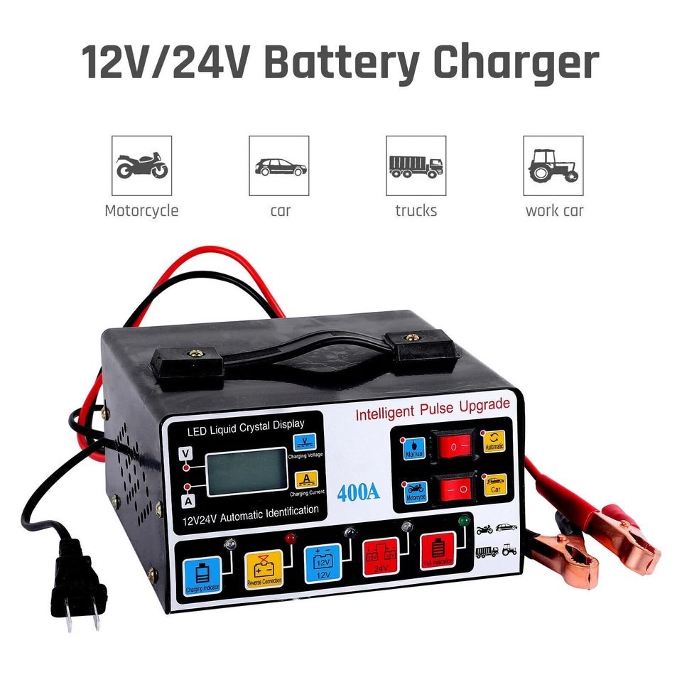 Cargador de batería de coche inteligente de alta resistencia 400A 12V/24V reparación automática de pulso trickle Foto 3 de 4