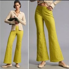NWT Anthropologie Flared Lace Pants Size 2 Lined Green Yellow