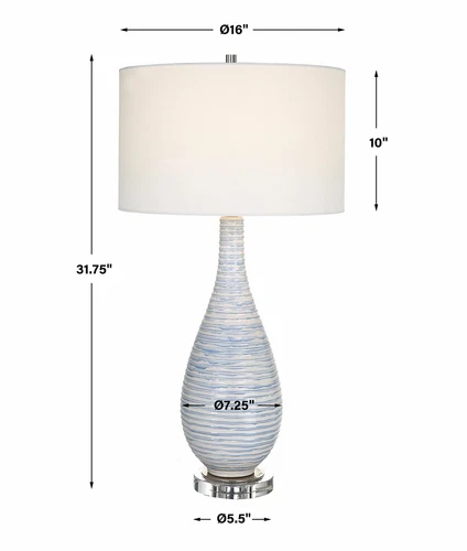 UTTERMOST 29998-1 CLARIOT RIBBED BLUE AND WHITE DRIP GLAZE CERAMIC TABLE LAMP - Picture 3 of 6
