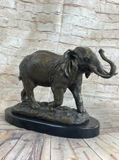 Art Deco Grande Elefanti Fauna Selvatica Africano Bronzo Scultura Marmo Decoro