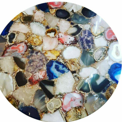 18'' Marble Table Top Coffee center Inlay agate round Home Decor antique k2