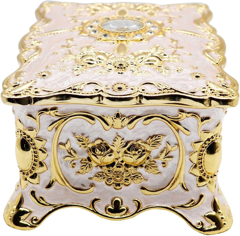 Luxury Vintage Rectangle Metal Alloy Jewelry Box Trinket Organizer