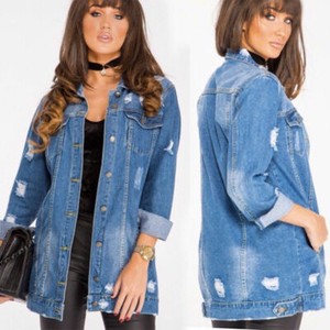 longline distressed denim jacket