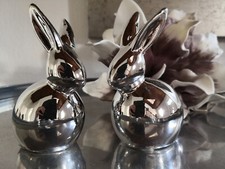 2er Set Keramik Hasen * Osterhase * Silber * Hase * Deko * Dekoration * Ostern
