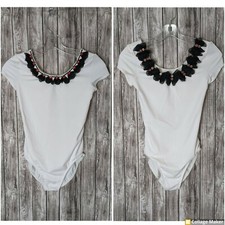 Child's Large OR Adult Small Dance Leotard Costumes White With Black/Red Accents