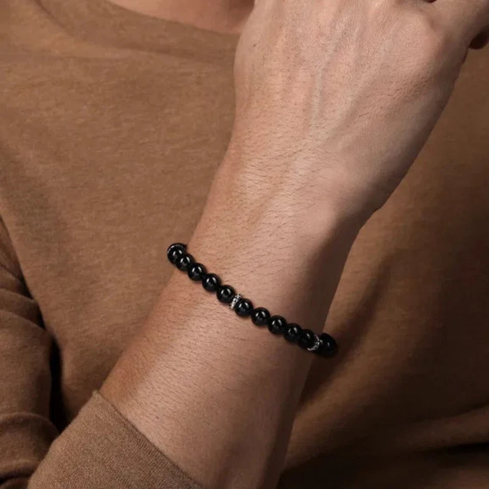 Pulsera de plata de ley con cuentas de ónix de 8" 6 mm Foto 3 de 3