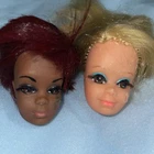 Vntg 1960s /1970s Julia & PJ Barbie Doll Heads DAMAGED On Faces